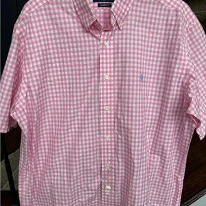 New L Large Classic Fit Pink Gingham Checkered Men's Shirt short sleeve